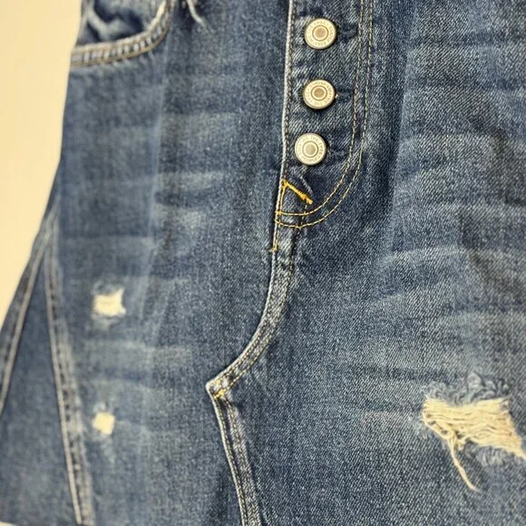 Free People Button Fly Distressed Denim Mini Skirt | Size 29  NWT - Picture 6 of 7